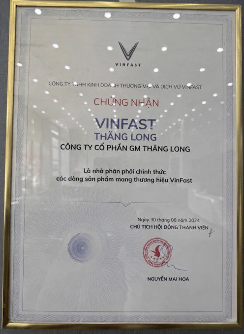 vinfast thăng long chứng nhận